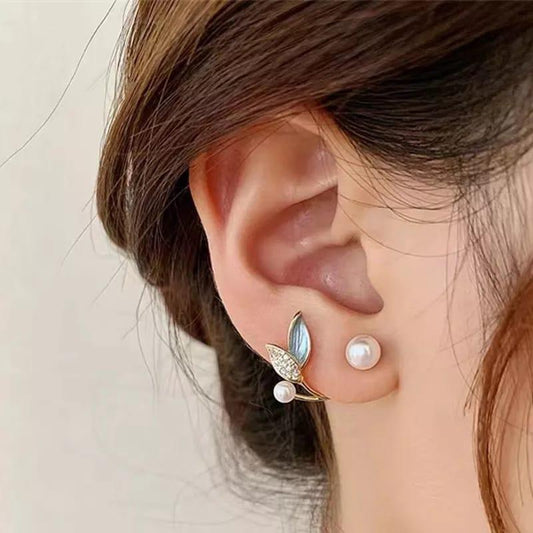 Pearl Leaf Stud Earrings