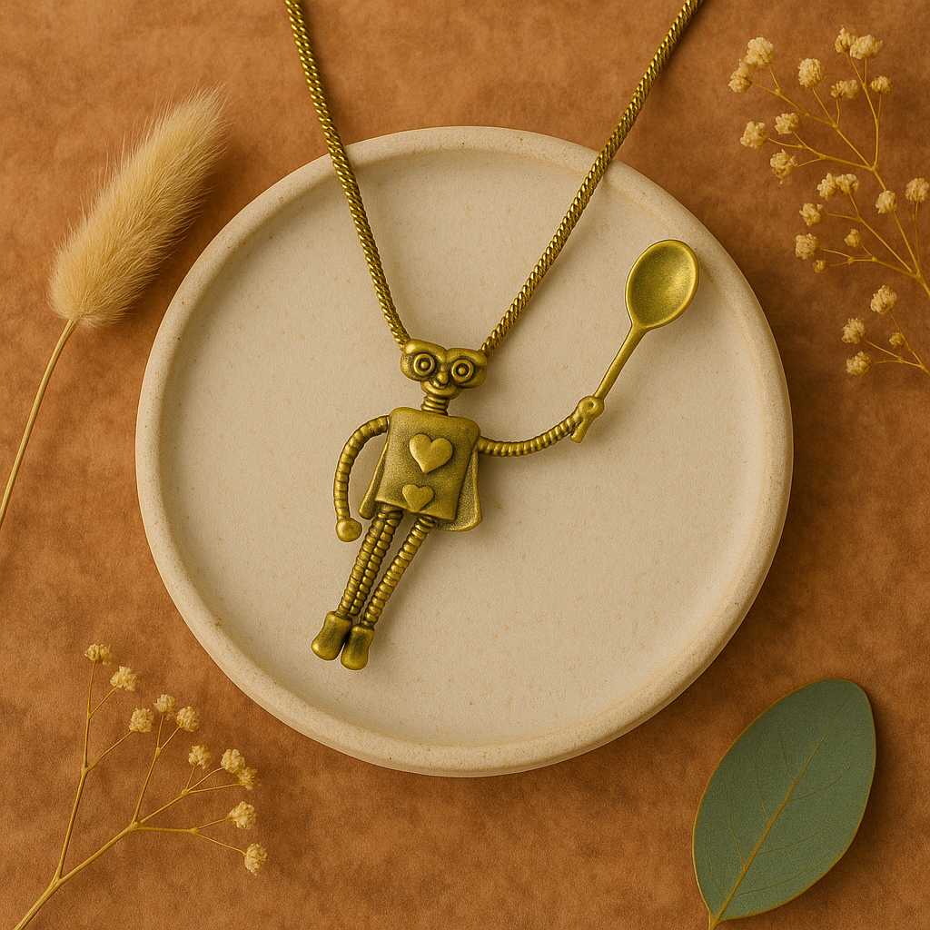 Golden Heart & Spoon Robot Necklace