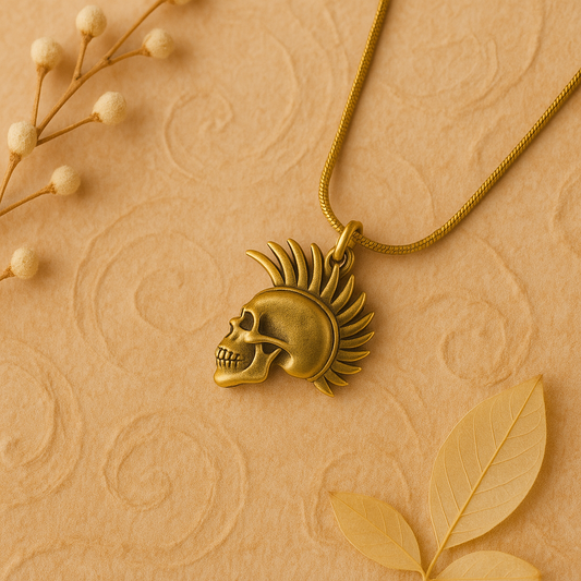 Golden Mohawk Skull Necklace Halloween Special