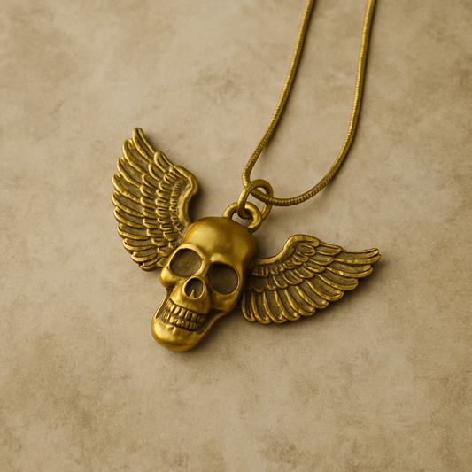 Golden Skull & Wings Necklace Halloween Special