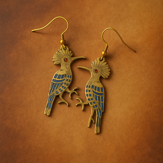 Golden Stone Woodpecker Bird Earrings