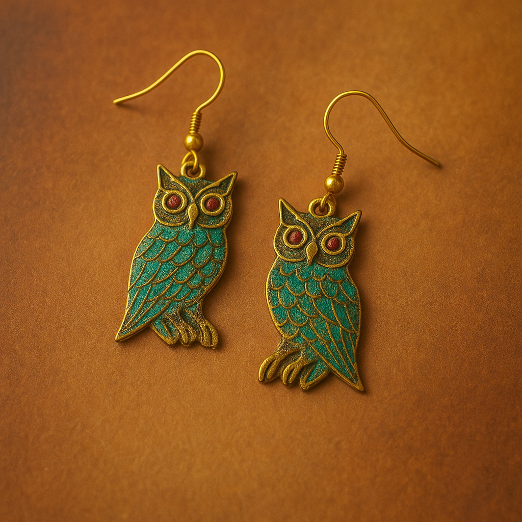 Golden Stone Owl Earrings