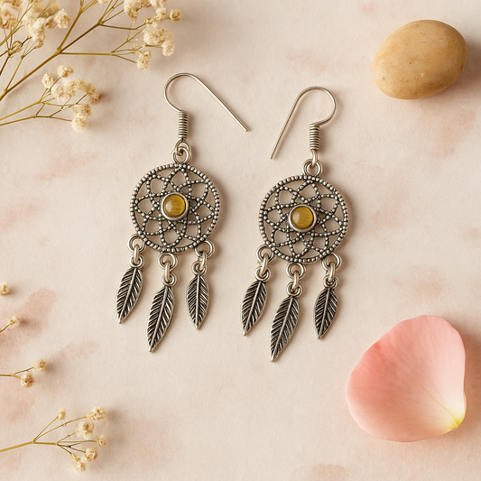 Golden Moon Stone Dreamcatcher Earrings